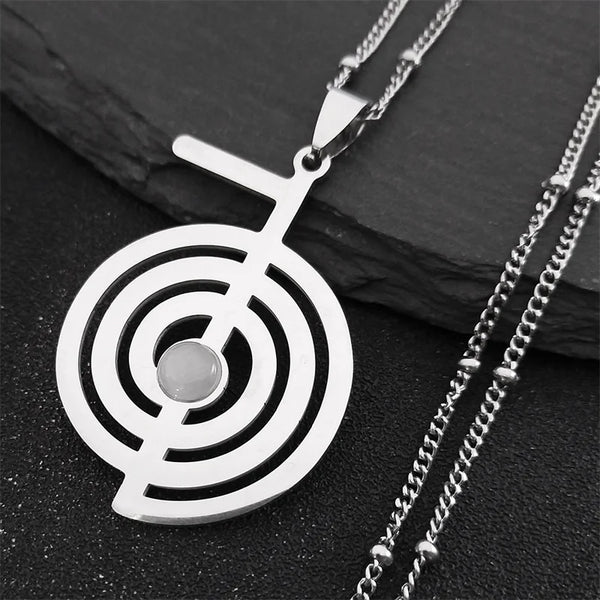 Whirlpool Cho Ku Rei Opal Stainless Steel Chain Necklace Reiki Protection Healing Chokurei Necklace