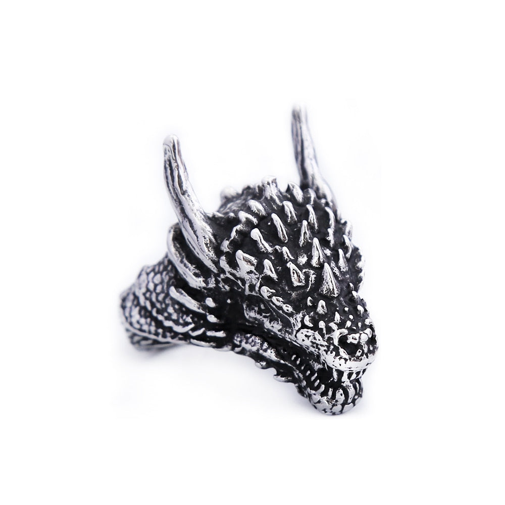 New Design Vintage Viking Dragon Head Ring For Men