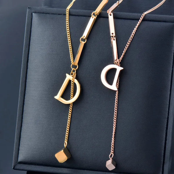 stainless steel letter long pendant necklace for women rose gold color choker chains