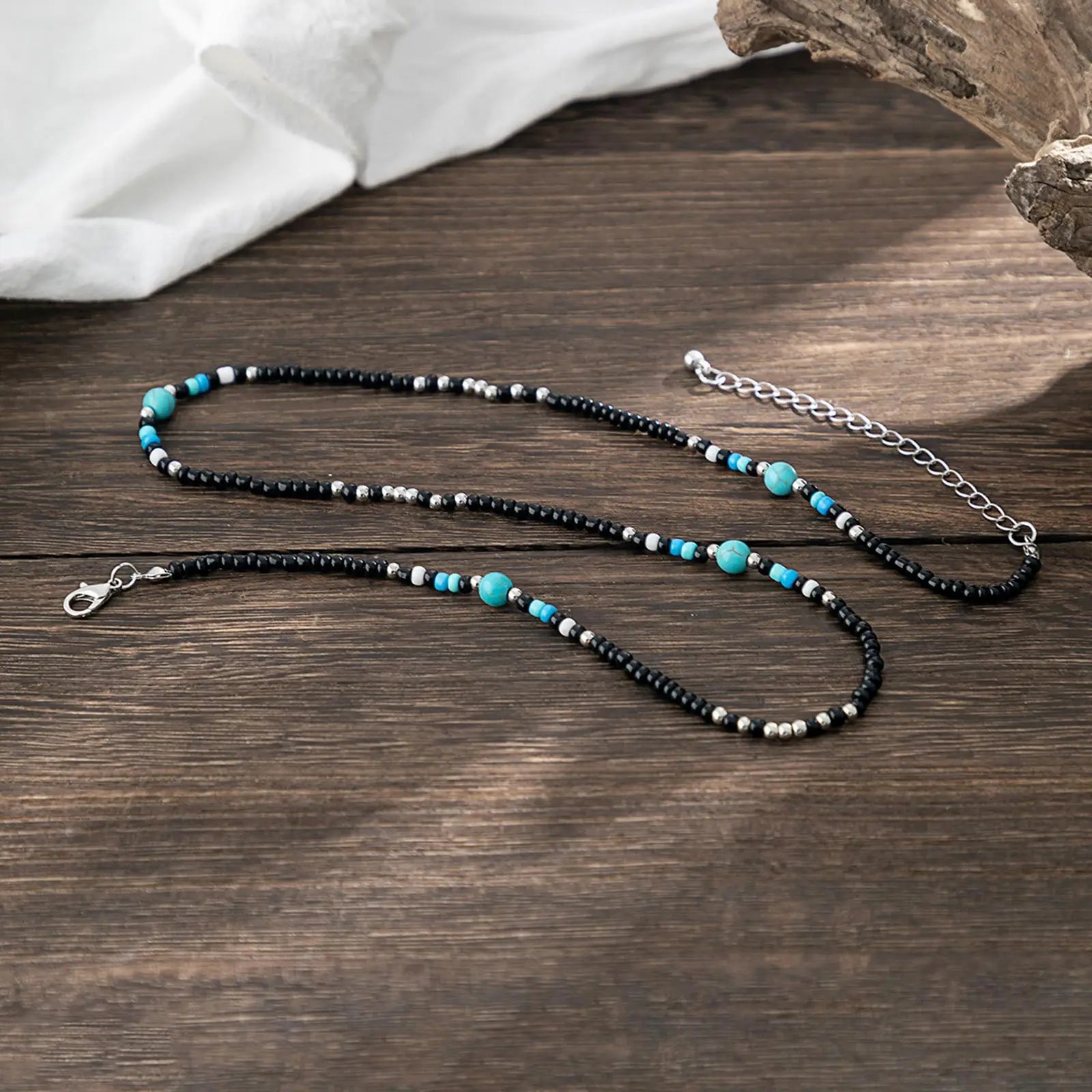 Synthetic Turquoise Necklaces for Men Boys,Mini Back Bead Necklace