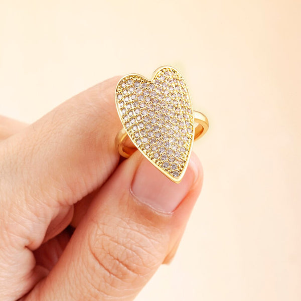 New Arrival Heart Shape Shiny Cubic Zirconia Gold Plated Ring Women