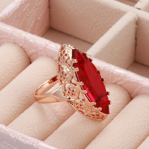 Exaggerated Pomegranate Red Zircon Rings for Women