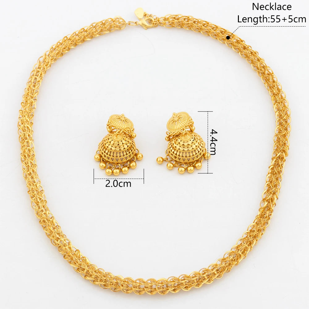 African Chain 60cm Dubai Gold Color Necklace Long Tassel Earrings Party Jewelry Set