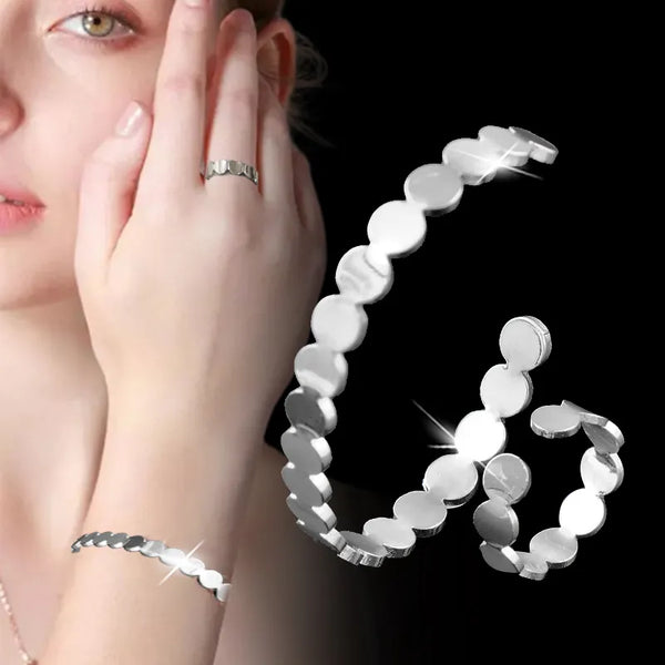 Simple Circle Round Adjustable Charm Bracelet Rings Set