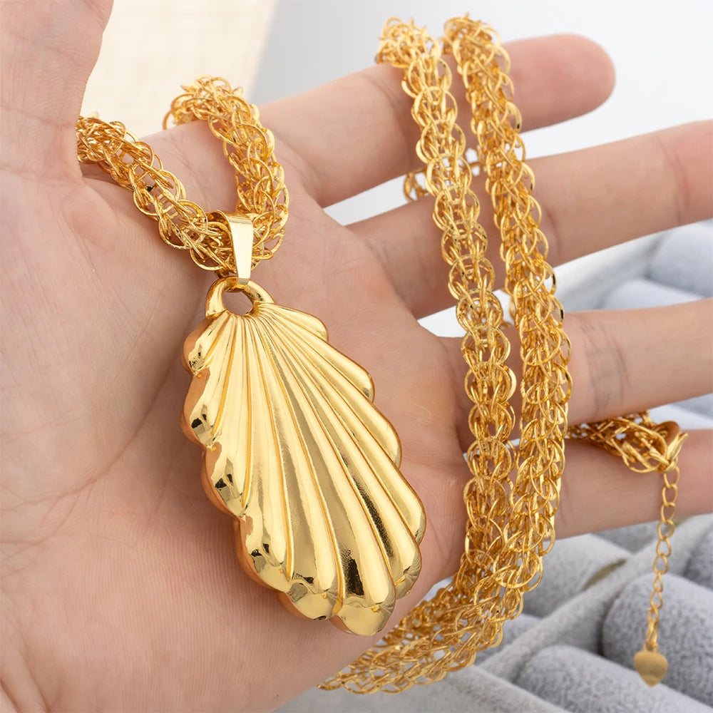 2PCS Jewelry Sets for Women 80CM Copper Necklace Earrings Shell Pendant