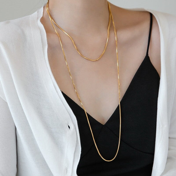 Gold Color Snake Chain Long Pendant Necklace For Women