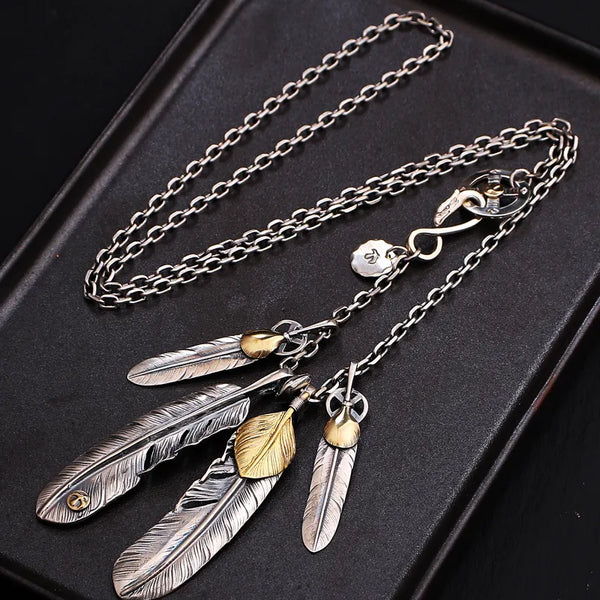 Takahashi Goro Feather Necklace Male Fashion Retro Leaf Pendant