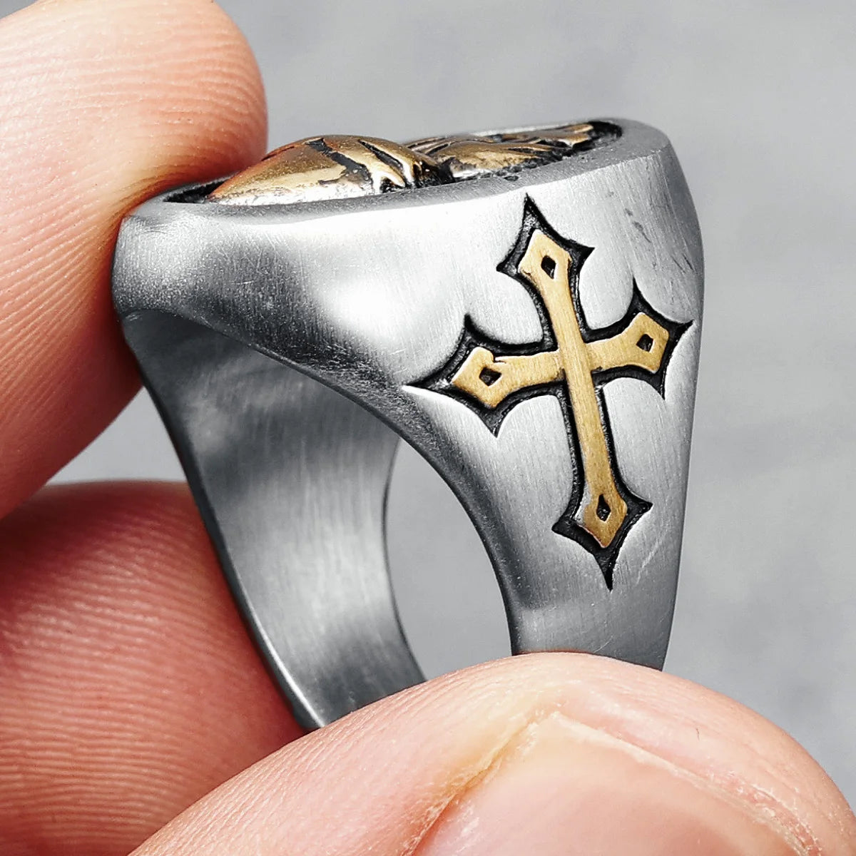 Heart of God Ring Religion Cross 316L Stainless Steel Mens Rings