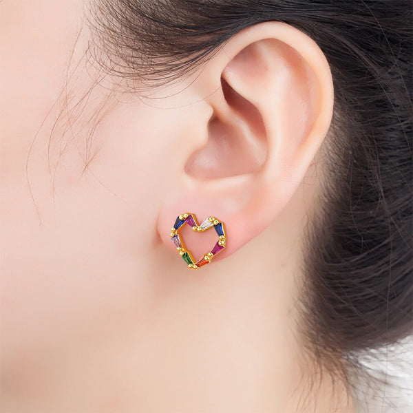 Fashion Shiny Zircon Heart Stud Earrings Personalized Women