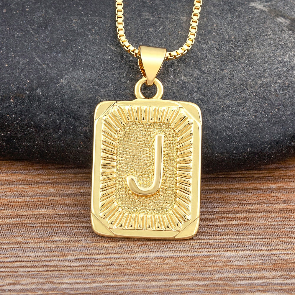 Light Luxury Design Geometric Inlay A-Z Letter Pendant Gold Plated Necklace