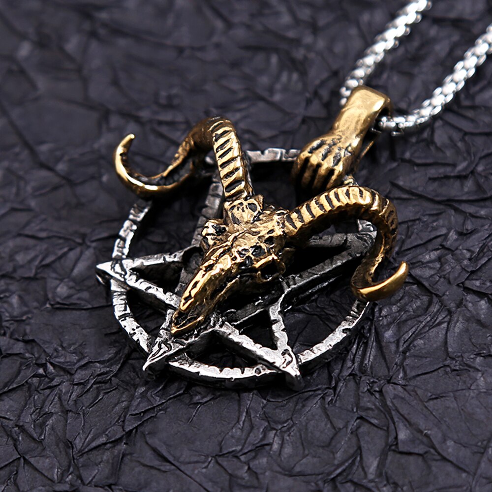 Vintage Stainless Steel Satan Goat Head Pendant Necklace For Men