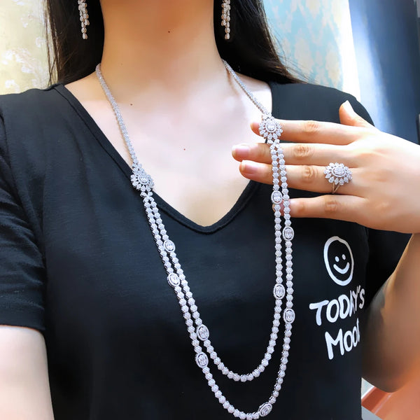 New Luxury Gougeous Long Necklace Ring Earrings Set For Fashion Original Women