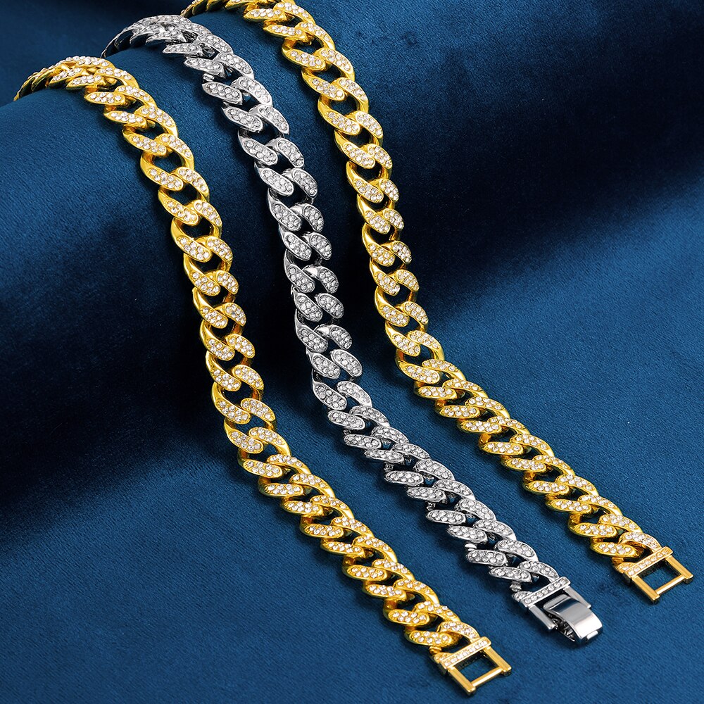 Iced Out Chain Bling Prong Miami Cuban Link Chains Necklaces