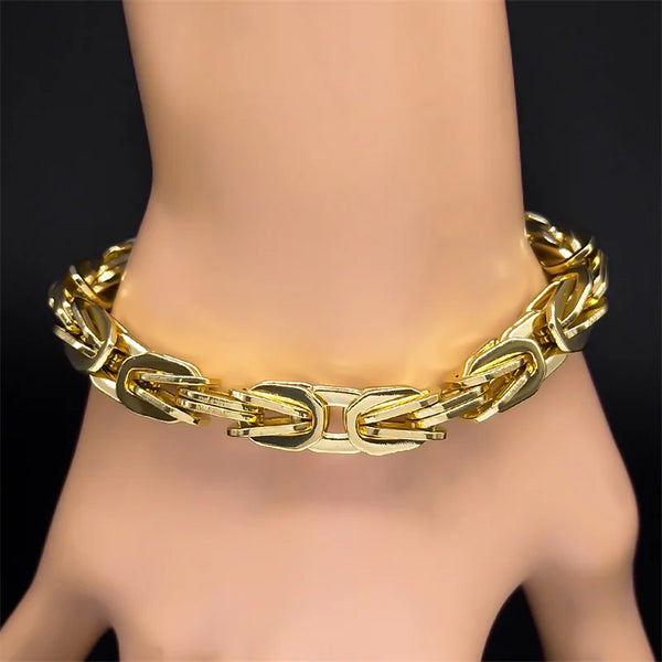 Fashion Link Chain Bracelet for Man Stainless Steel Gold Color Punk Biker Rock Bracelet