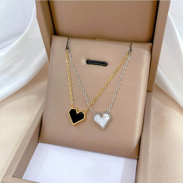 Gold Color Double-Faced Shell Heart Pendant Necklace For Women