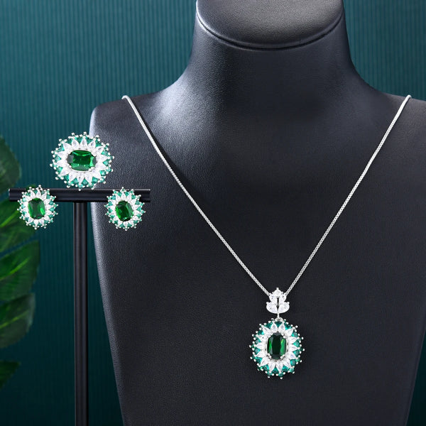 Gorgeous Luxury Green Necklace Ring Earrings Jewelry Sets Charm Bracelet