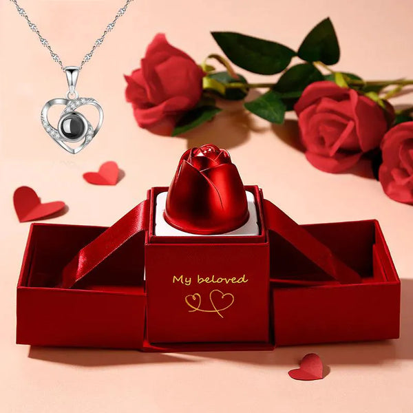 Love Heart Projection Necklace With Exquisite Rose Gift Box I Love You Pendant Jewelry