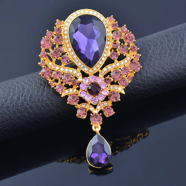 Vintage Purple Cubic Zircon Oval Big Stone Brooches For Women