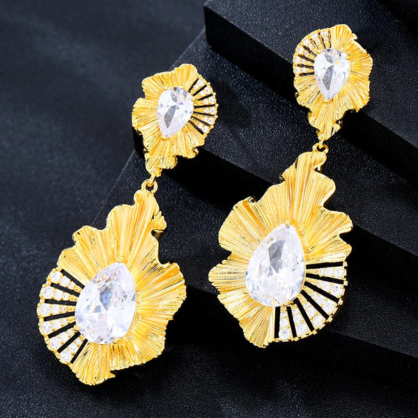 Gorgeous Luxury Gold Earrings Ring Jewelry Sets Charm DIY Cubic Zircon Party Show Gift