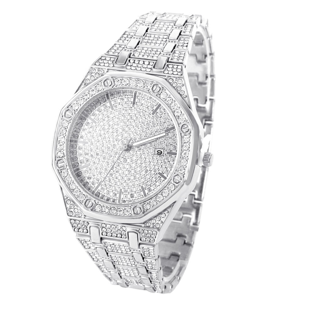 CZ  Iced Out Diamond Watch Quartz Gold HIP HOP Watches