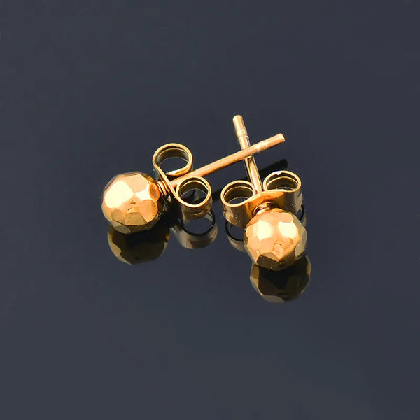 Stainless Steel Gold Color Ball Stud Earrings For Women