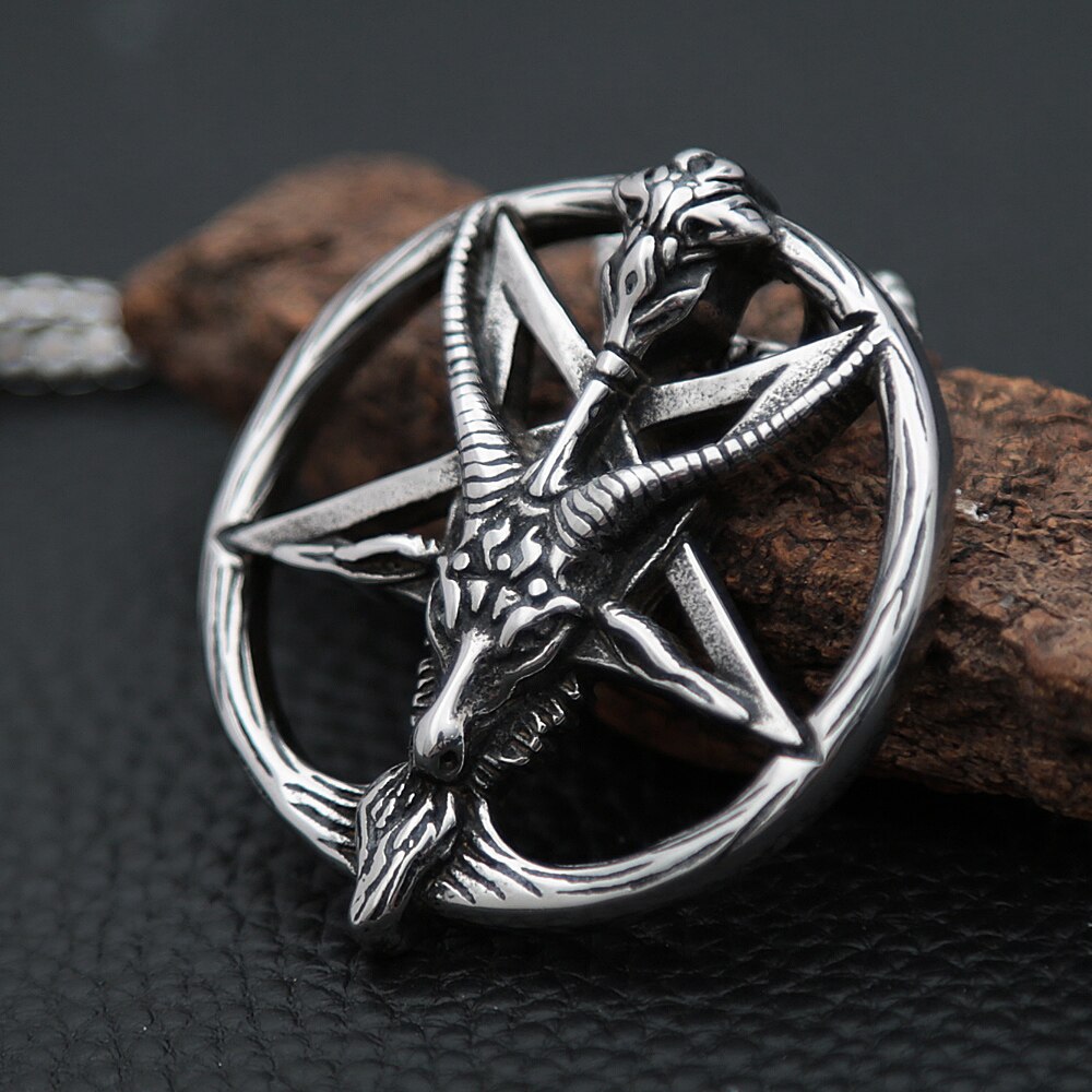 Gothic Skull Satan Necklace Men Boys Retro Stainless Steel Goat Head Pendant Necklace