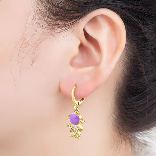 Fashion New Family Gold Plated Boy and Girl Drop Zircon Earrings