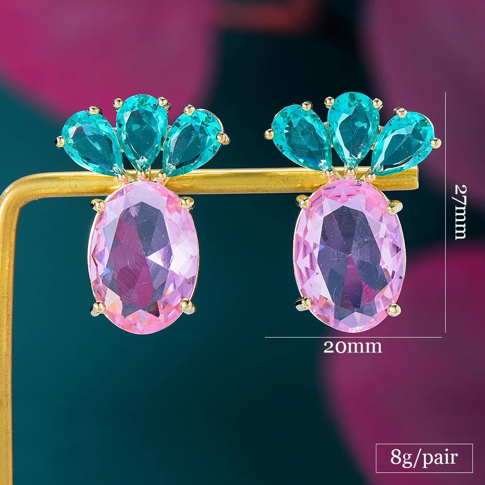 Luxury Cute Pineapple Earrings For Women Wedding Cubic Zirconia Dubai Bridal Earrings