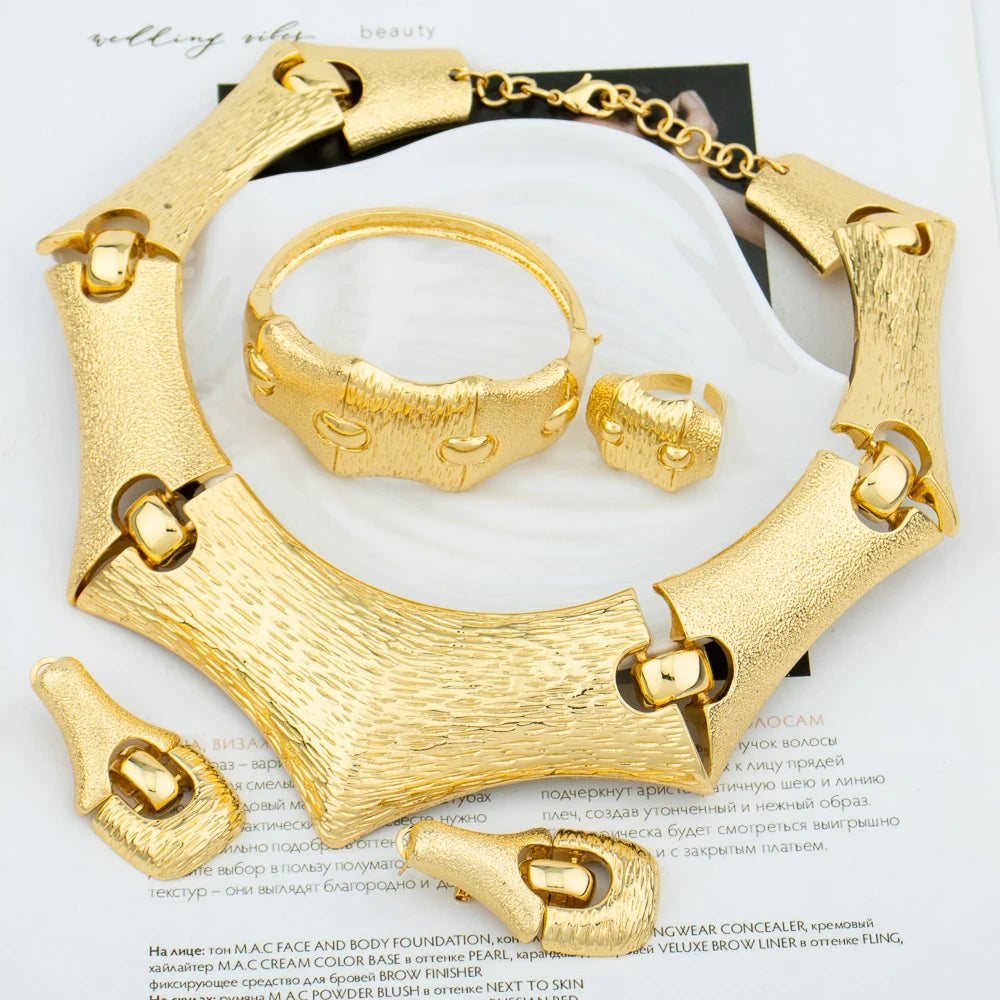 Fashion Gold Plated Pendant  Earring Ring Bangle  Necklace Jewelry Set