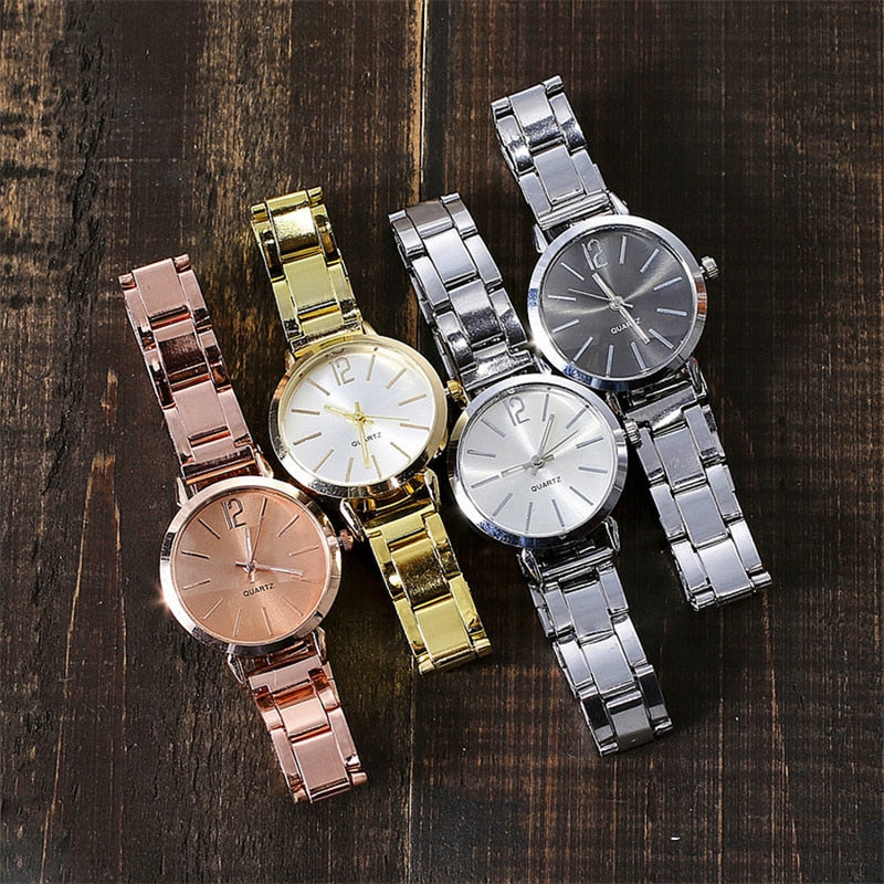 2pcs Set Watch Luxury Women Fashion Gold Bracelet Quartz Wristwatch