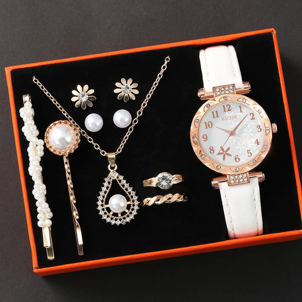 Women's Watch Set Fashion Hairpin Earrings Necklace Ring Watch Set