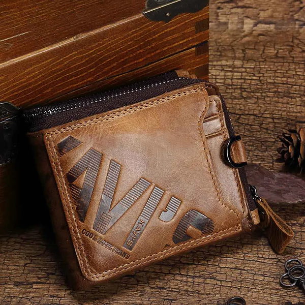 Crazy Horse Leather Men Wallets Vintage Cowboy Travel Wallet Card Holder