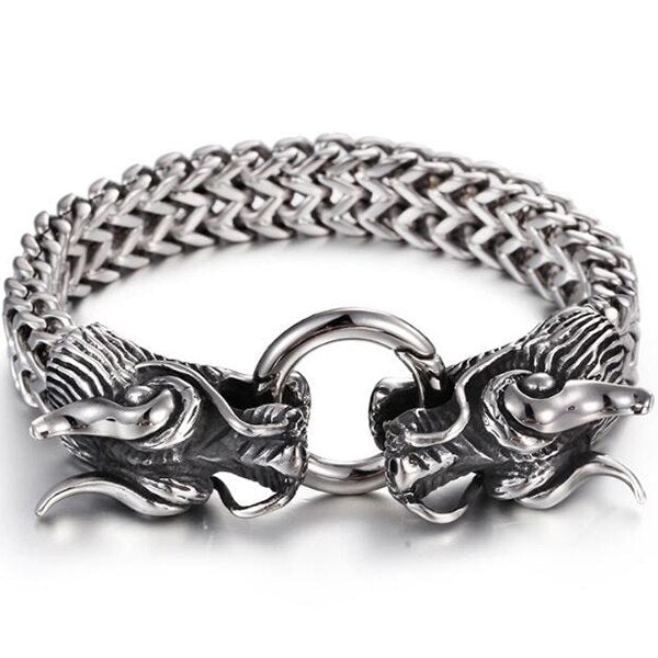 Double Dragon Head Man Bracelet For Men