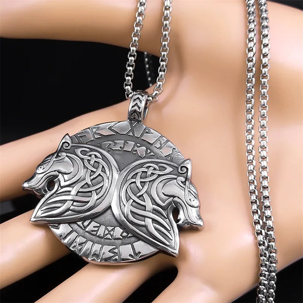 Stainless Steel  Nordic Viking Wolf Celtic Knot Necklace for Women Men