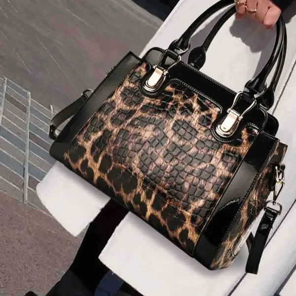 Women Leather Tote Luxury Leopard Print Cowhide Real Leather Ladies Crossbody Shoulder Handbag and Purse