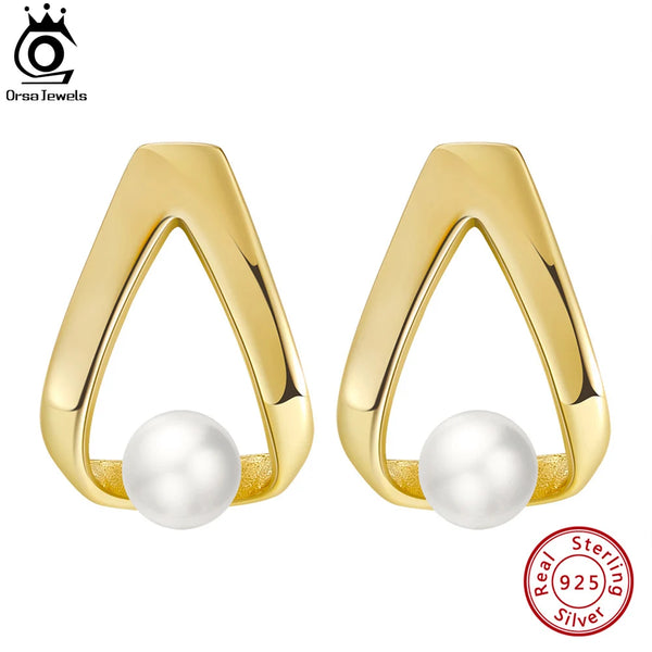 925 Sterling Silver Triangle Pearl Earrings for Women