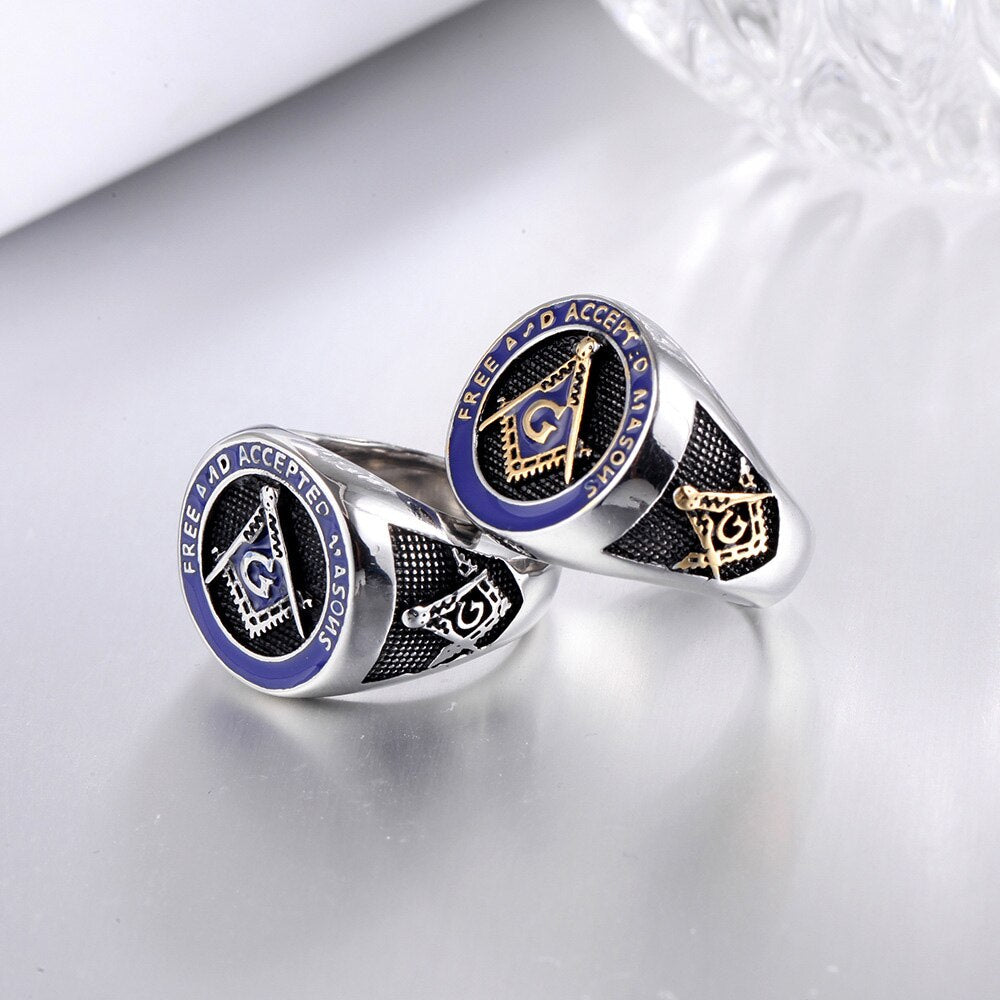 Vintage Letter G Stainless Steel Masonic Ring For Men