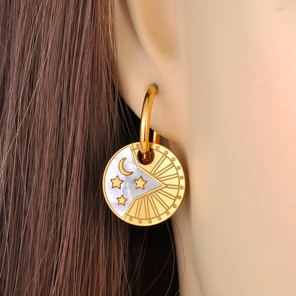 Fashion Shell Star Moon Hoop Earrings For Women