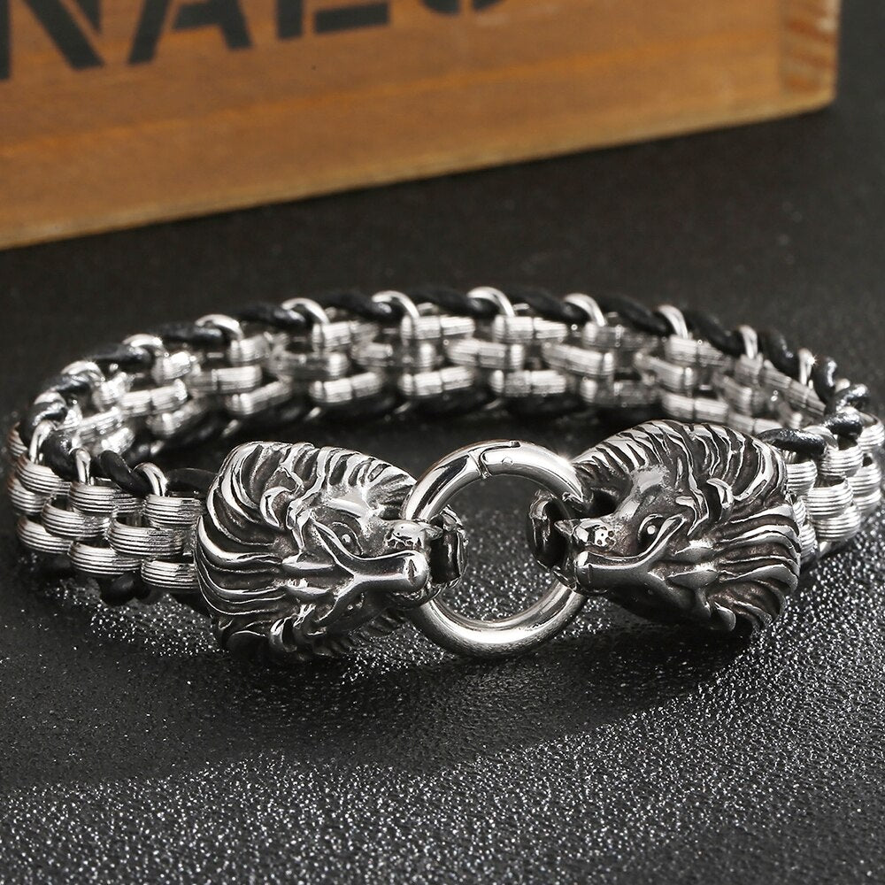 Goth Skull Lion Head Chain Man Bracelet Homme For Men