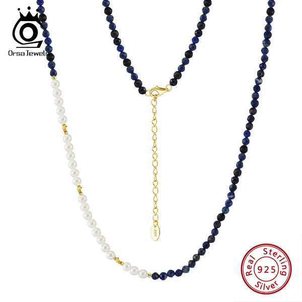 Simple Design Lapis Lazuli Beads Necklace with Shell Pearl