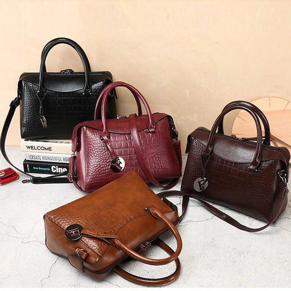 Retro Crossbody Bags for Women Fashion Luxury Portable PU Crocodile Pattern Boston Handbag