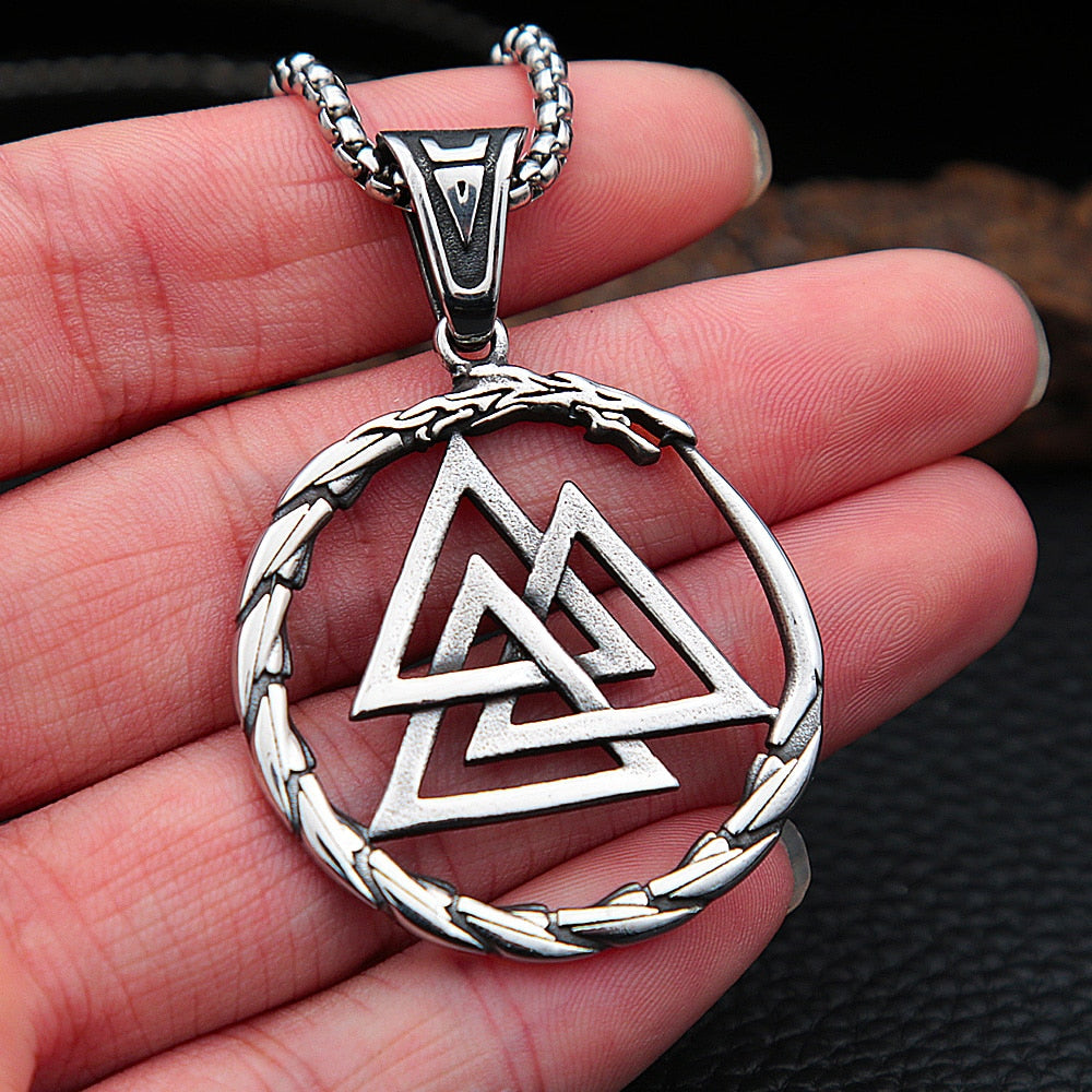 Vintage Stainless Steel Viking Valknut Pendant Necklace Men Women