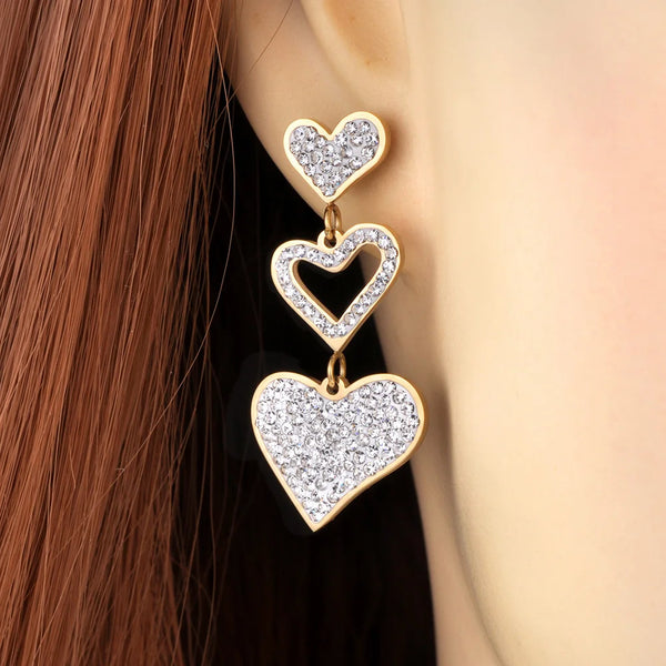 White Crystal Heart Stud Earrings For Women Girl