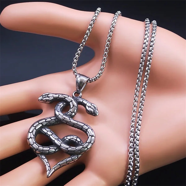 Retro Vikings Snake Necklace Stainless Steel Norse Mythology Serpent Pendant Necklaces