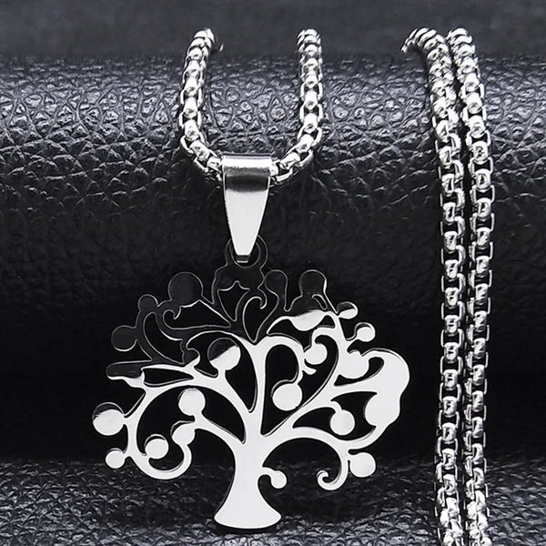 Fashion Tree of Life Necklaces Women Silver Color Stainless Steel Note Necklaces