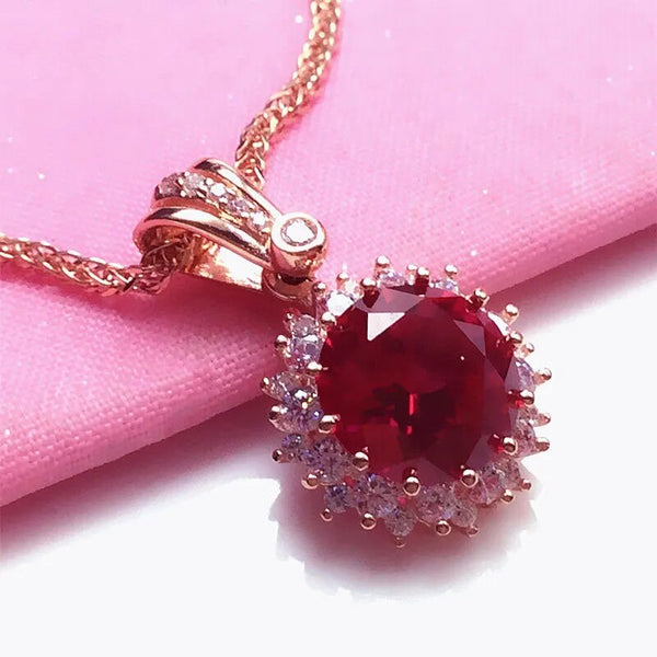 585 Purple Gold Ruby Flower Necklace