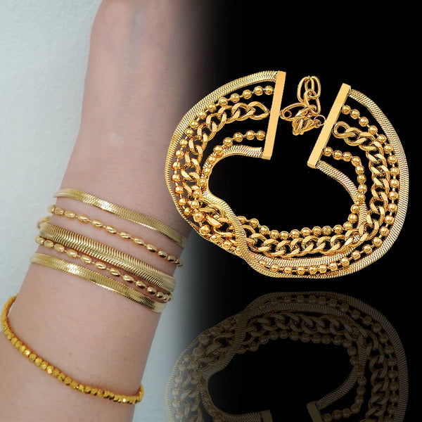 Stainless Steel 5 Layers Wide Bracelets Gold Color Hand Chain For Women