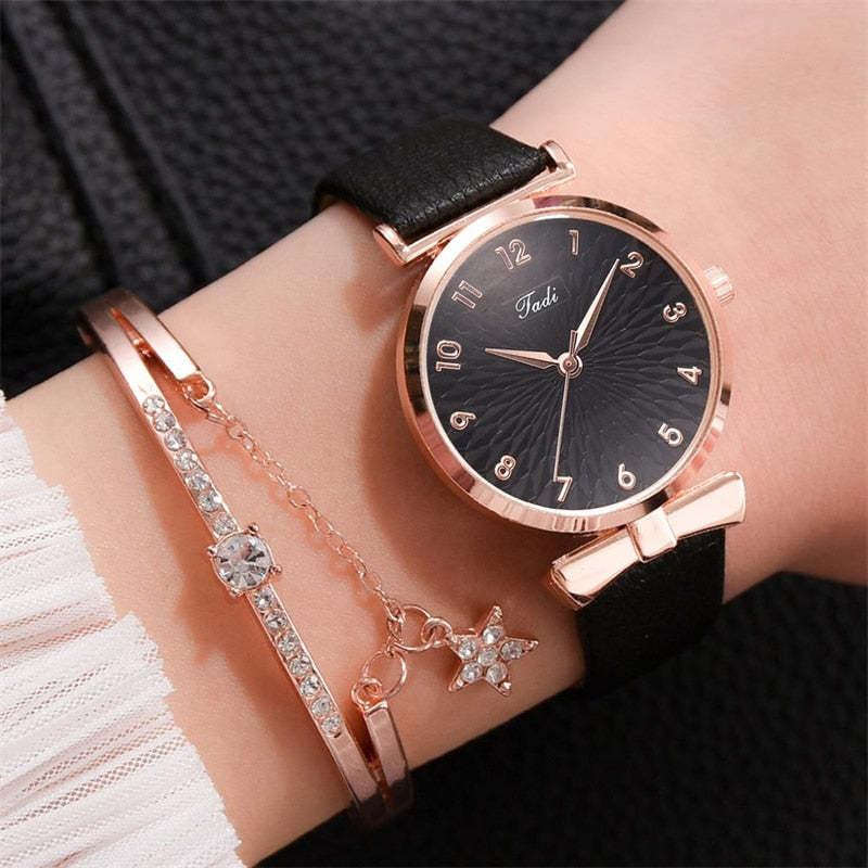 2pcs Set Luxury Women Bracelet Quartz Watches For Women Leather Watch