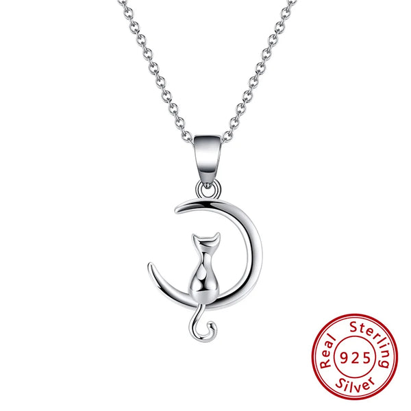 Cat Necklace for Women 925 Sterling Silver Pendant Sweater Neck Chain