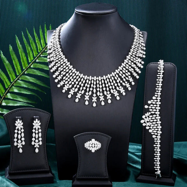 New Shiny Luxury Necklace Bangle Earrings Ring Jewelry Set for Women